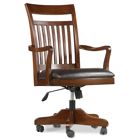 Tilt Swivel Office Chair with Slatted Backrest, Bonded Leather Seat and Pneumatic Seat Height Adjustment